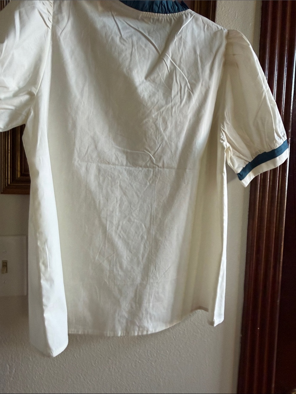She + Sky White Puff-Sleeve Blouse with Teal Floral Embroidery - Picture 5 of 5